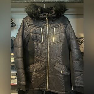 Michael Kors Black Puffer Jacket with Faux Fur Trim